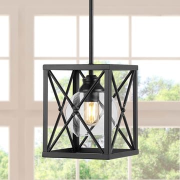 Amara 8" Industrial Farmhouse Iron/Glass LED Pendant - JONATHAN Y
